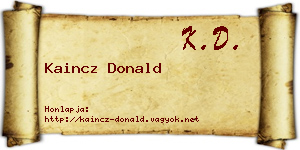 Kaincz Donald névjegykártya